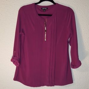 Roz & Ali pleated zip front blouse MED NWOT